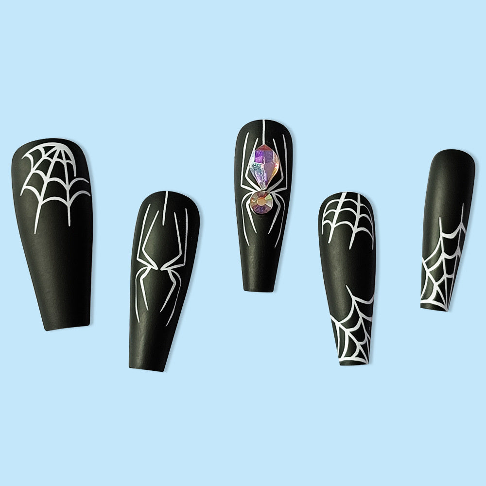 Dark Spider Halloween Press-On Nails – Sweet & Cool Armor Style